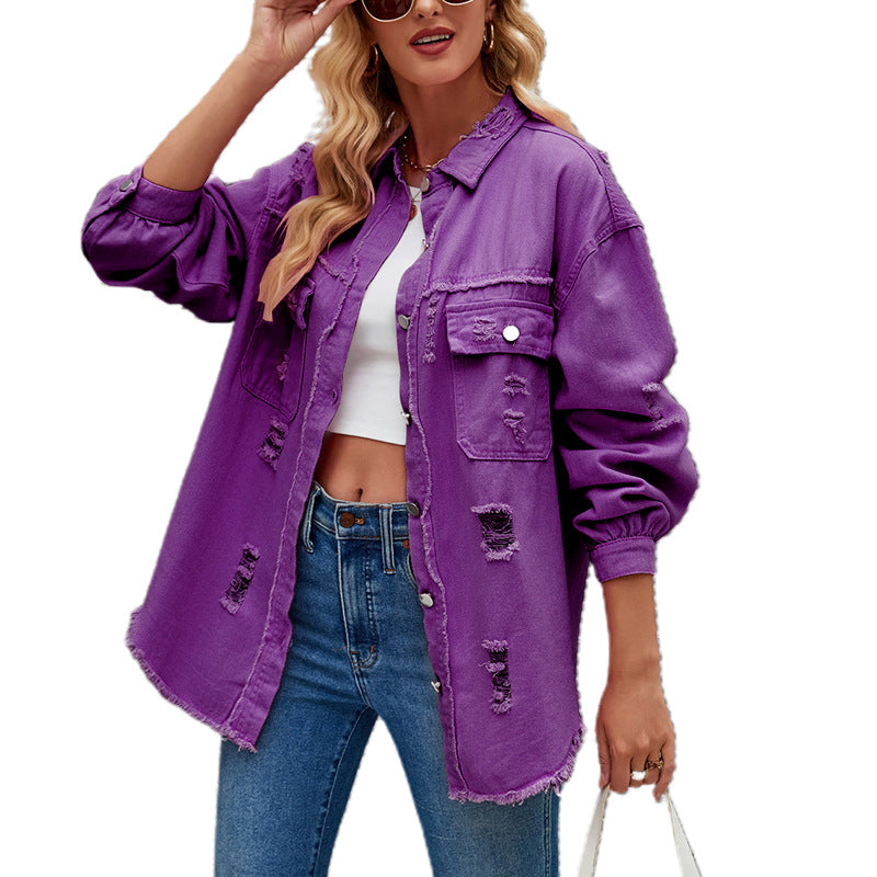 Oversized denim jacket for women with modern distressed details Lune London