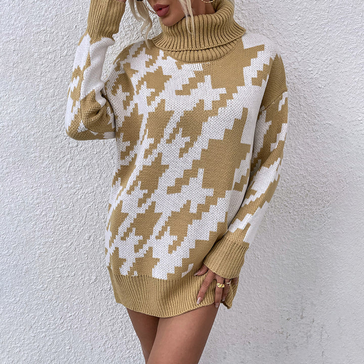 Oversized sweater for women with high collar and modern pattern Lune London