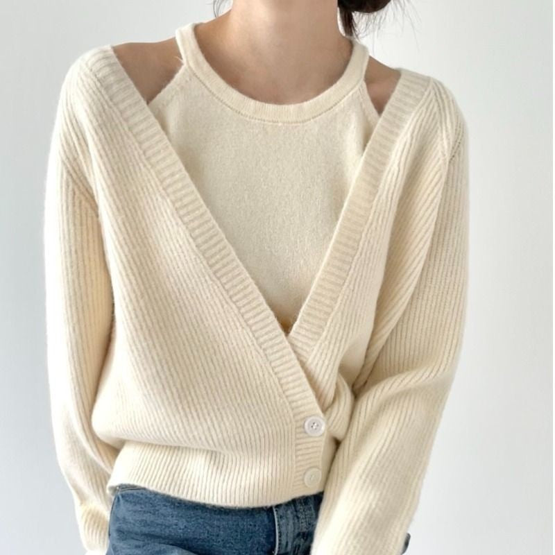 Cardigan sophistiqué pour femmes avec décolleté en V profond et fermeture à boutons Chic & Stil