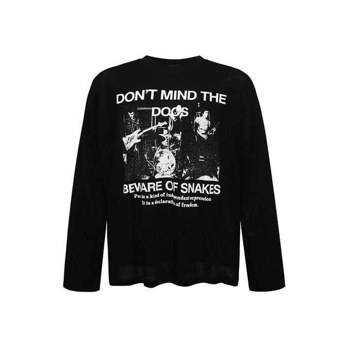 Men's Long Sleeve Thermal Shirt with Waffle Structure and Punk Band Print Amarae