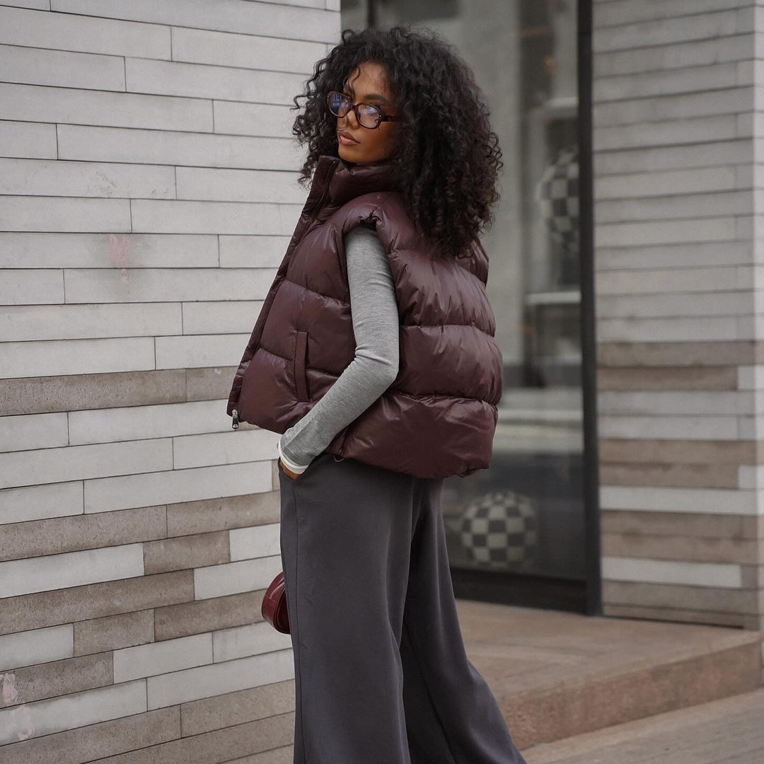 Quilted women's vest with high collar and practical zipper Amarae