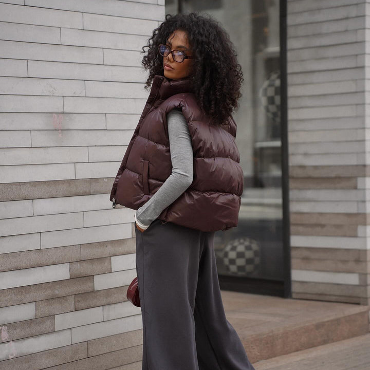 Quilted women's vest with high collar and practical zipper Amarae