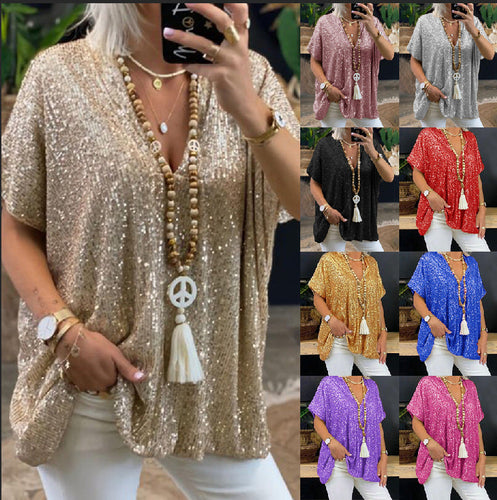 Ladies Sparkling Top with Elegant V-Neck and Light Cut Amarae