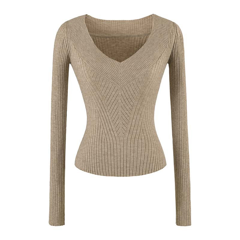Women's Tailored Ribbed Knit Sweater with V-Neck and Shaping Structure Amarae