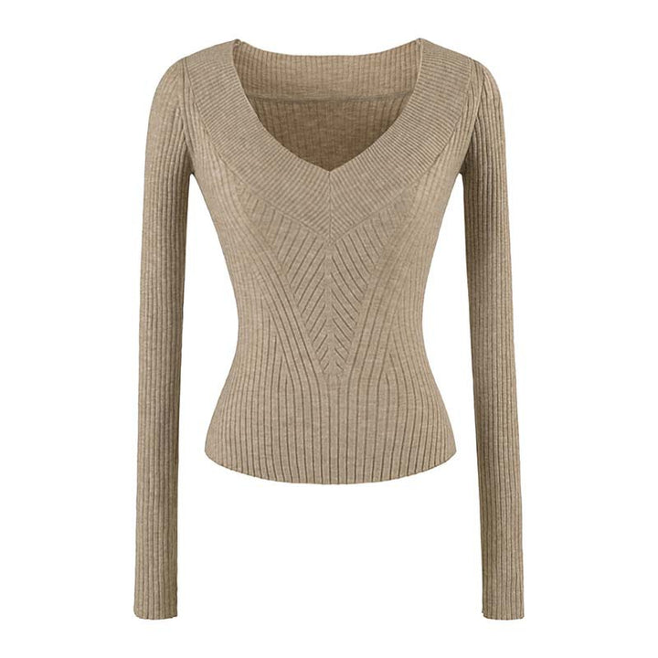 Women's Tailored Ribbed Knit Sweater with V-Neck and Shaping Structure Amarae