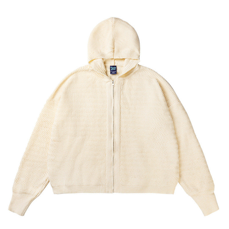 Unisex Knit Hooded Jacket with Textured Pattern and Full Zip Amarae