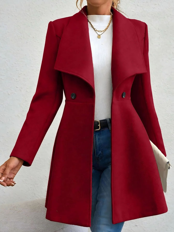 Manteau en laine élégant pour femmes avec revers à la mode et patte de boutonnage double Chic & Stil
