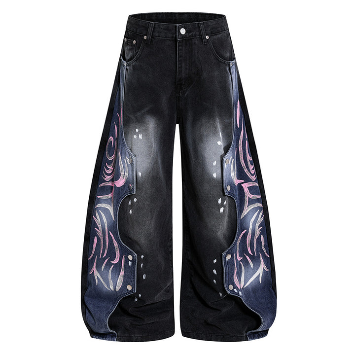 Women's High-Waist wide Balloon-Denim-Culotte with contrast-side Artwork-Panels Amarae
