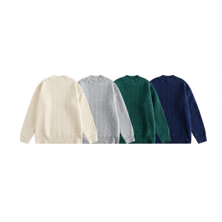 Unisex Oversize Knit Sweater with Asymmetrical Cable Pattern and Round Neckline Amarae
