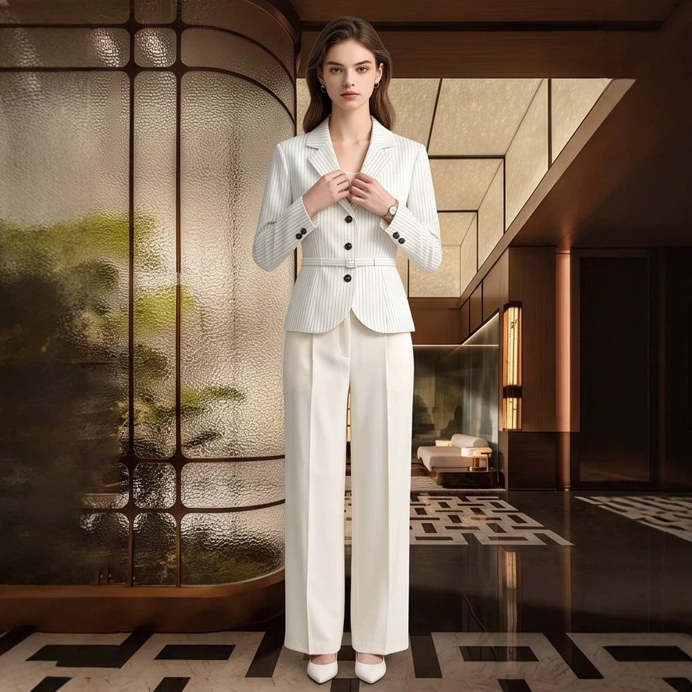 Women Tailored Pinstripe Blazer and Palazzo Pants Set Amarae