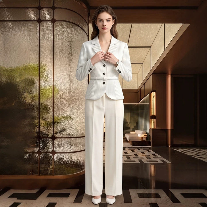 Women Tailored Pinstripe Blazer and Palazzo Pants Set Amarae