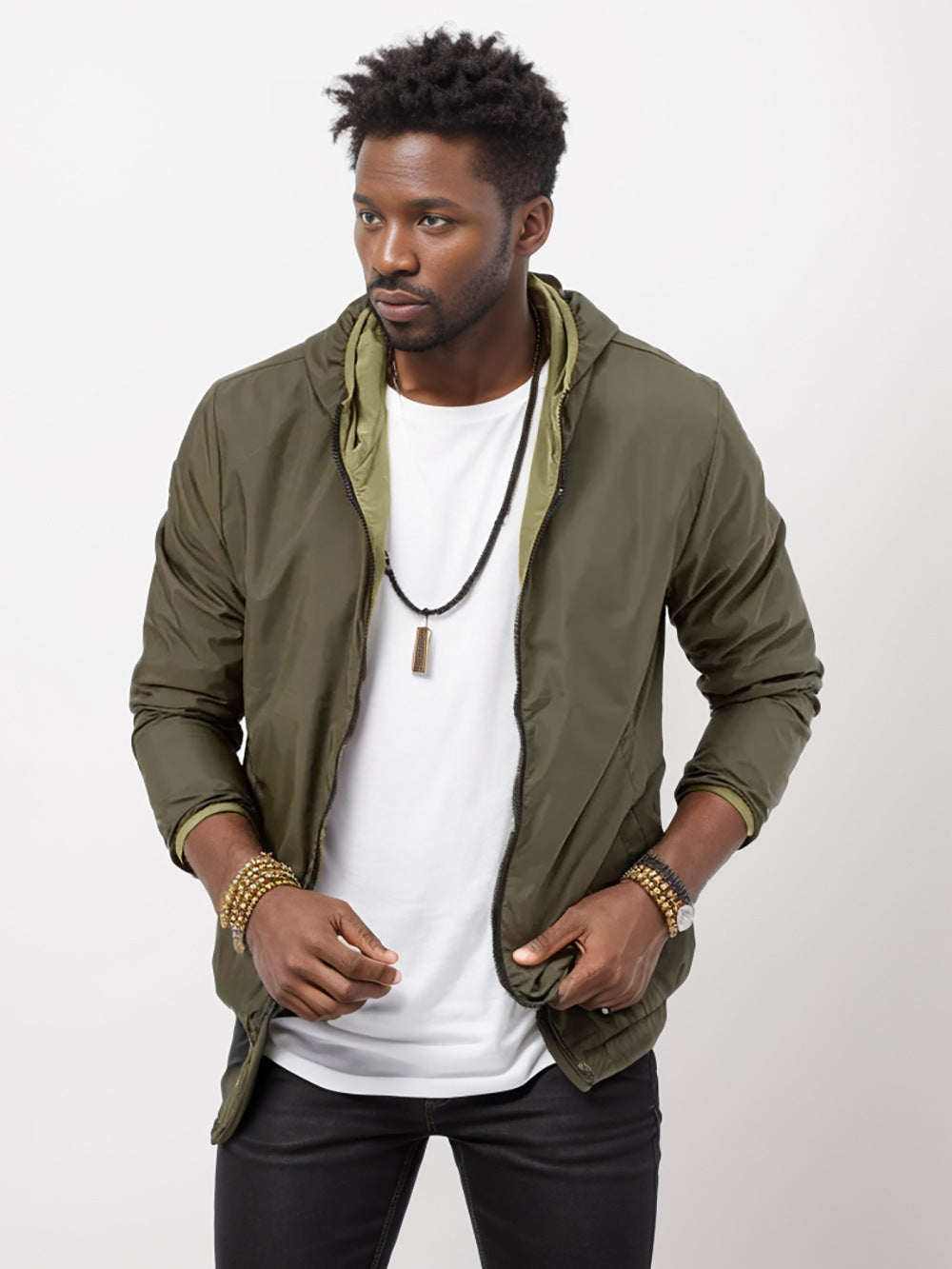 Sport transition jacket for men with functional hood and elastic cuffs Lune London