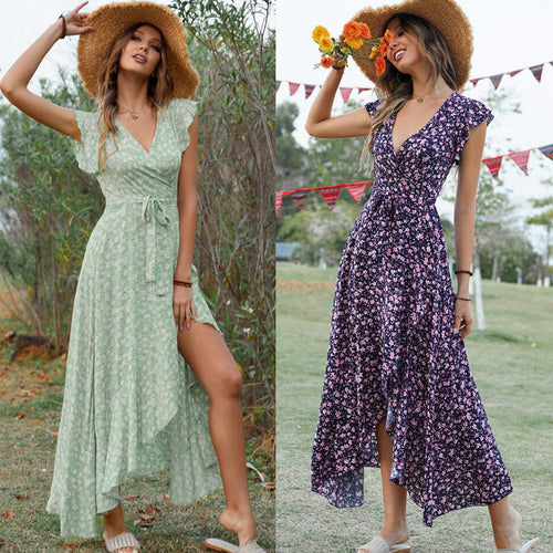 Amarae women's maxi dress with fluid sleeves and floral height difference