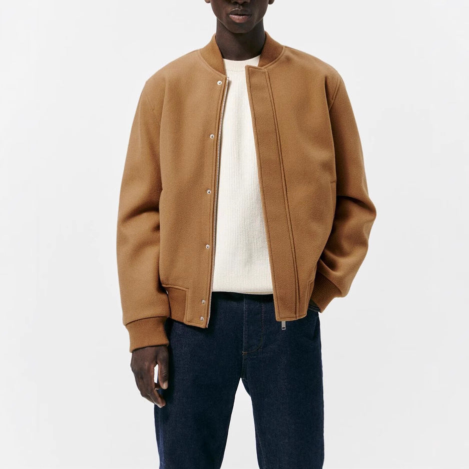 Men's bomber jacket made of wool blend in boxy cut with concealed snap button placket and ribbed cuffs Amarae