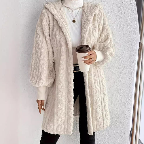 Women’s hooded coat in soft plush material with textured design Amarae