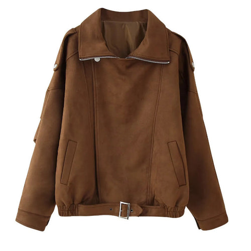 Oversized suede jacket for women with chic and stylish refinement details