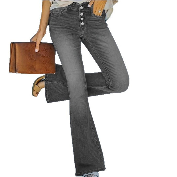 Ladies high-waisted flare jeans with decorative button placket and sculpting fit Amarae