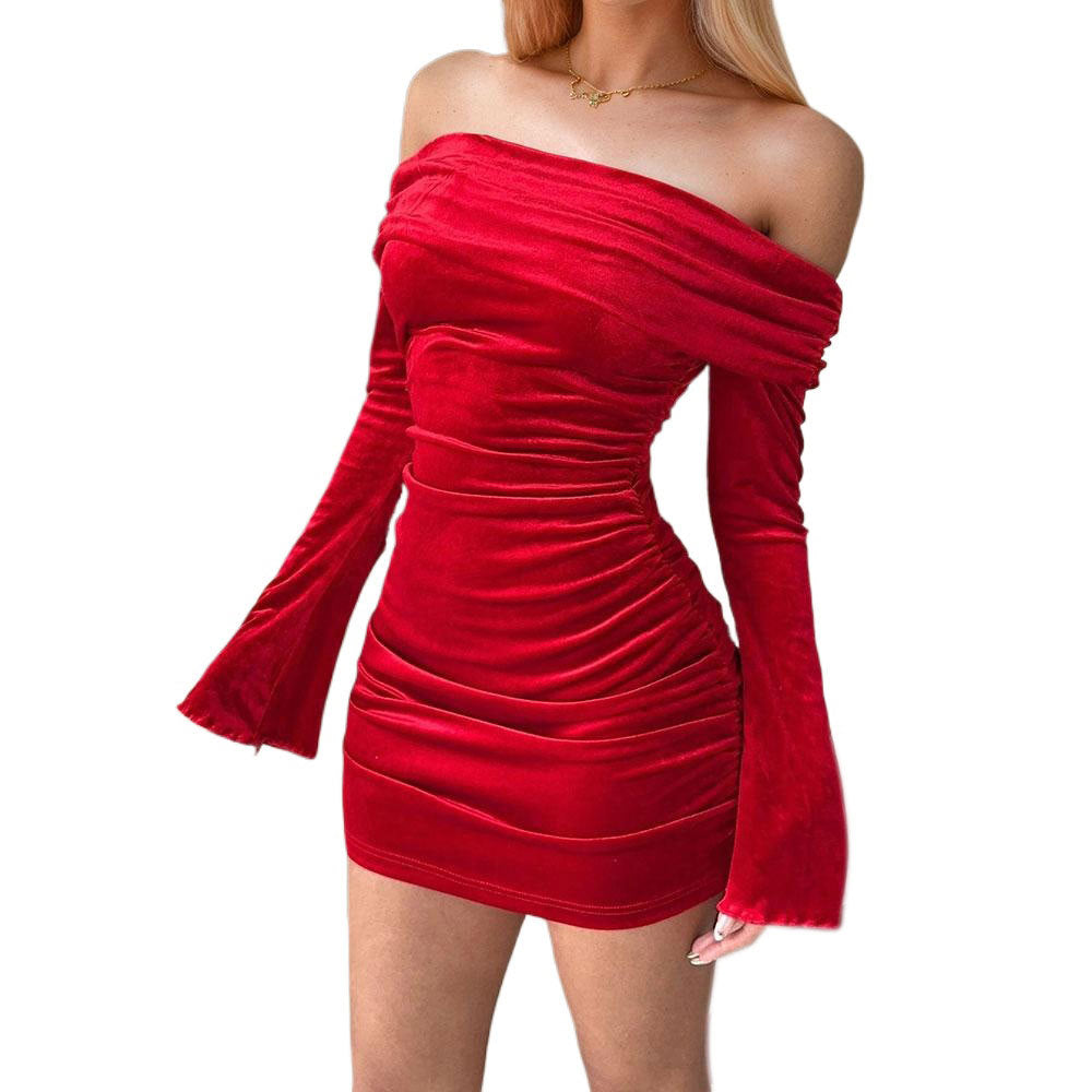 Robe mini en velours ajustée pour femme avec design décolleté et détails volants Chic & Stil