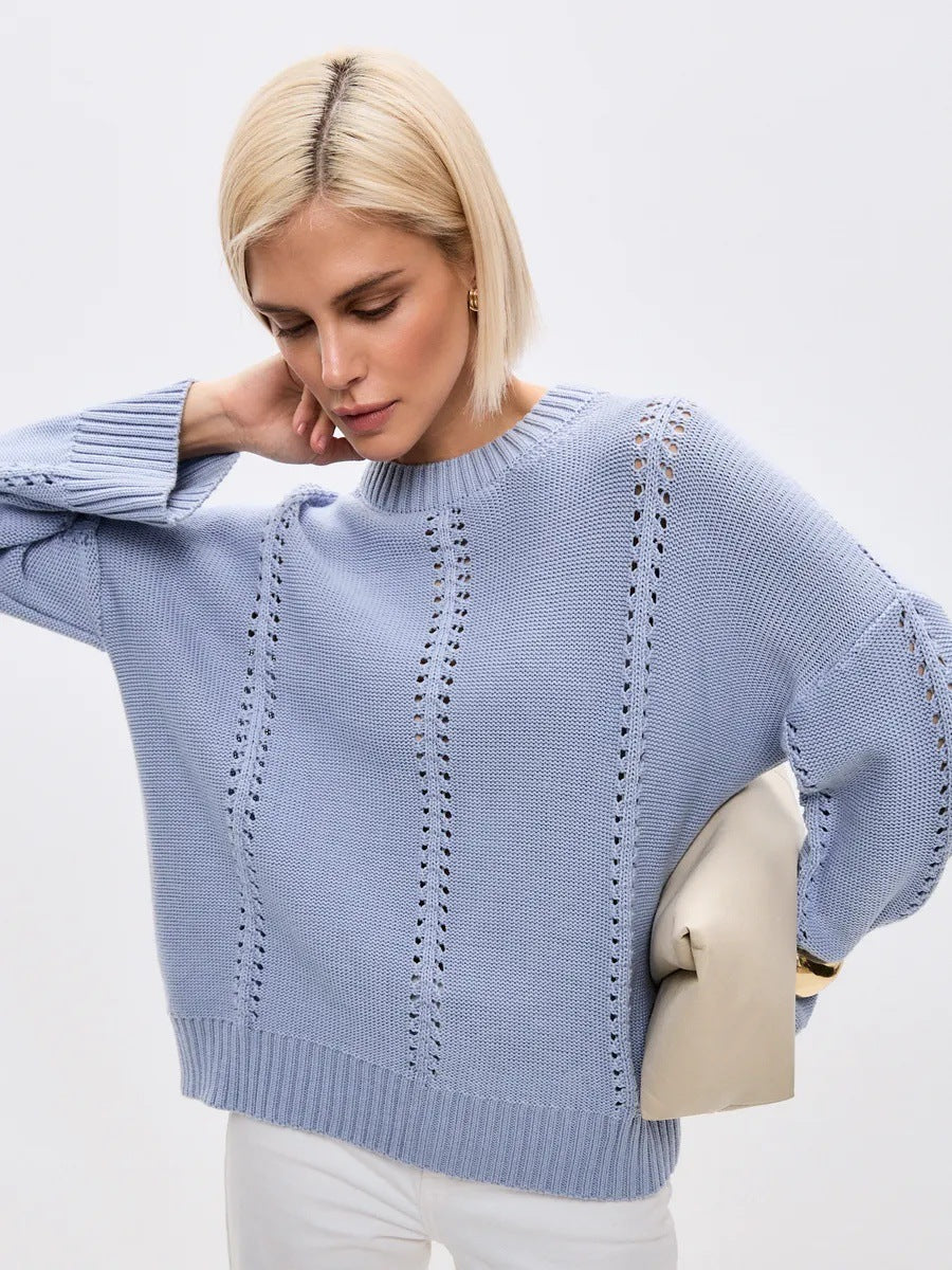 Chunky knit sweater for women with airy details and dropped shoulders Lune London