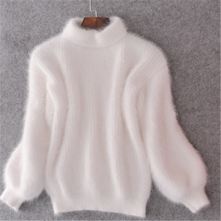 Mohair sweater for women with turtleneck, puff sleeves, and textured design Lune London