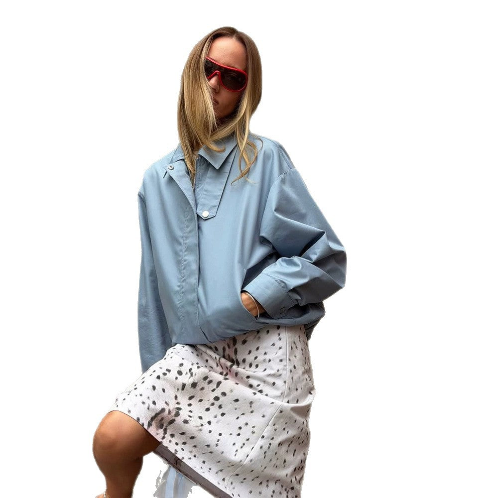 Women's Light Cropped Field Blouson Jacket with Concealed Snap Placket and Boxy Silhouette Amarae