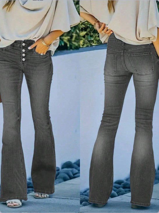 Ladies high-waisted flare jeans with decorative button placket and sculpting fit Amarae