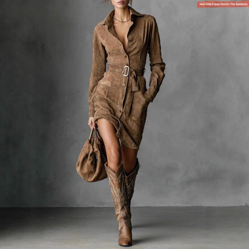 Robe chemise femme avec ceinture ajustée et poches latérales Chic & Stil