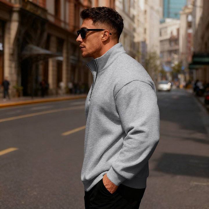 Sporty sweater for men with high collar and half-zip Lune London