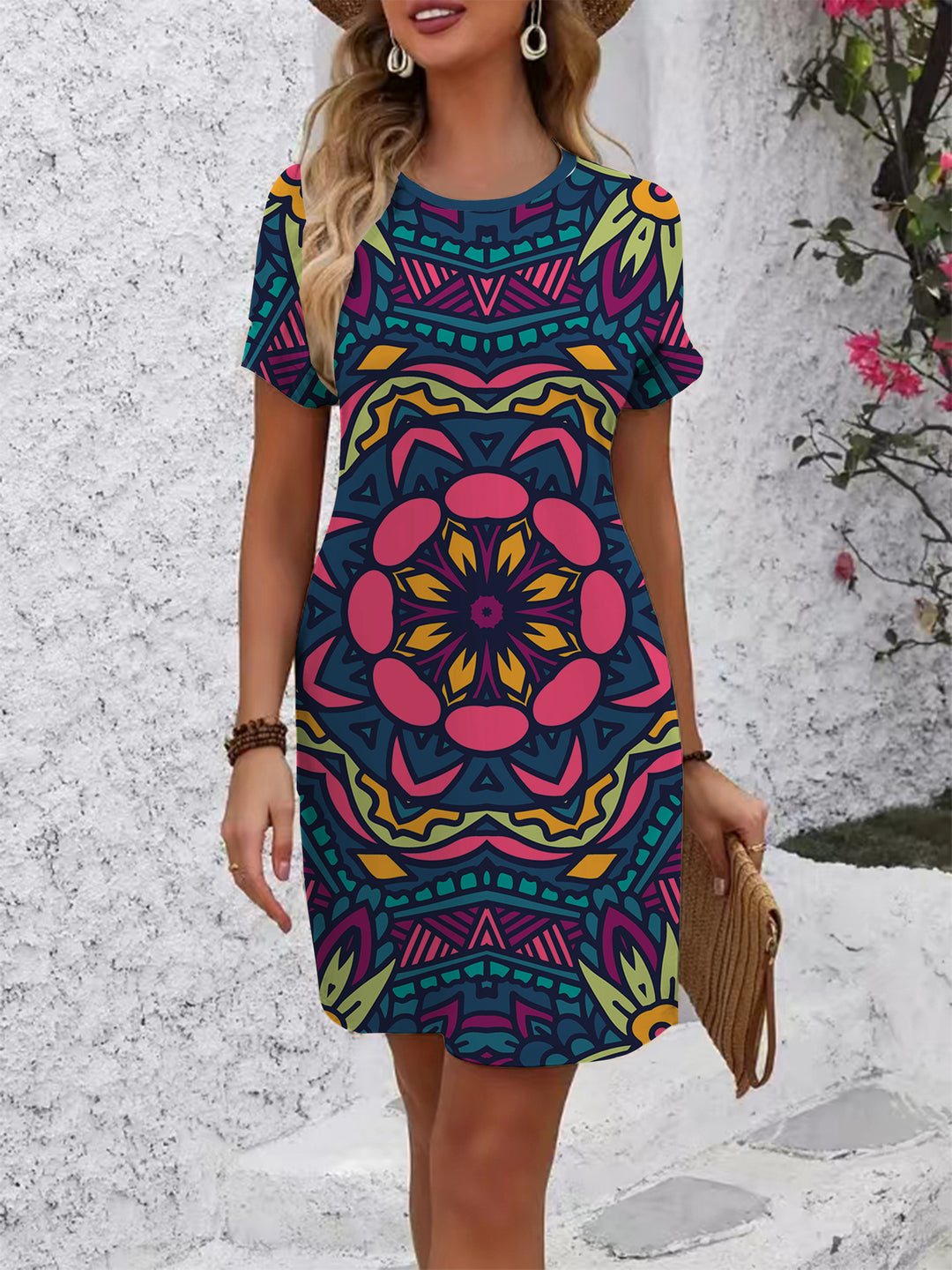 Women's casual floral dress with round neck and loose fit Lune London