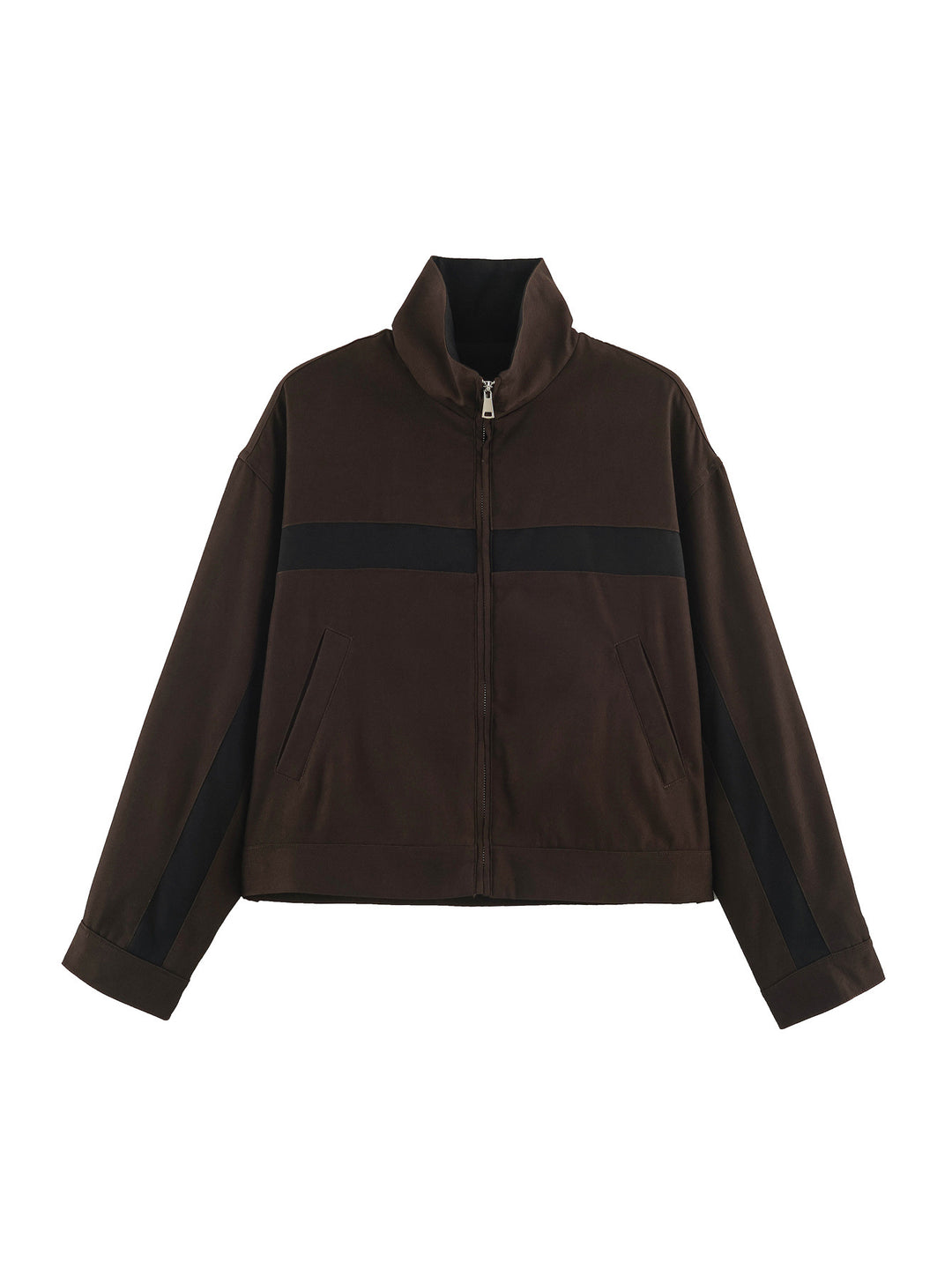 Ladies Cropped Track Jacket with Stand-up Collar, Zipper and Side Contrast Stripes Amarae