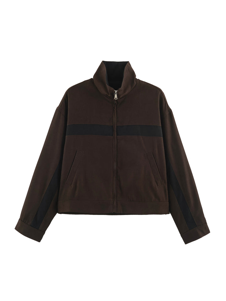 Ladies Cropped Track Jacket with Stand-up Collar, Zipper and Side Contrast Stripes Amarae