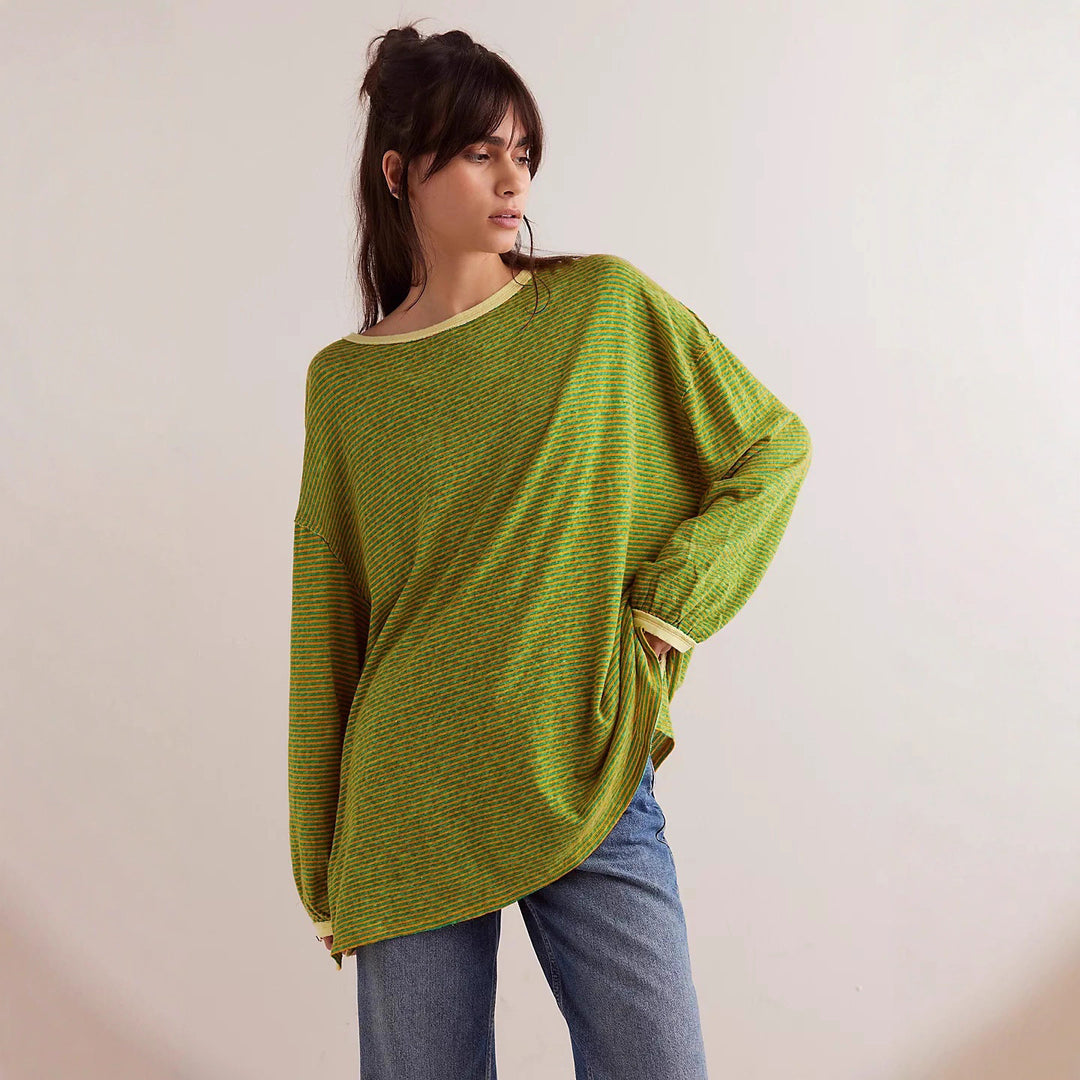 Chic and stylish oversized casual T-shirt for women with stripes
