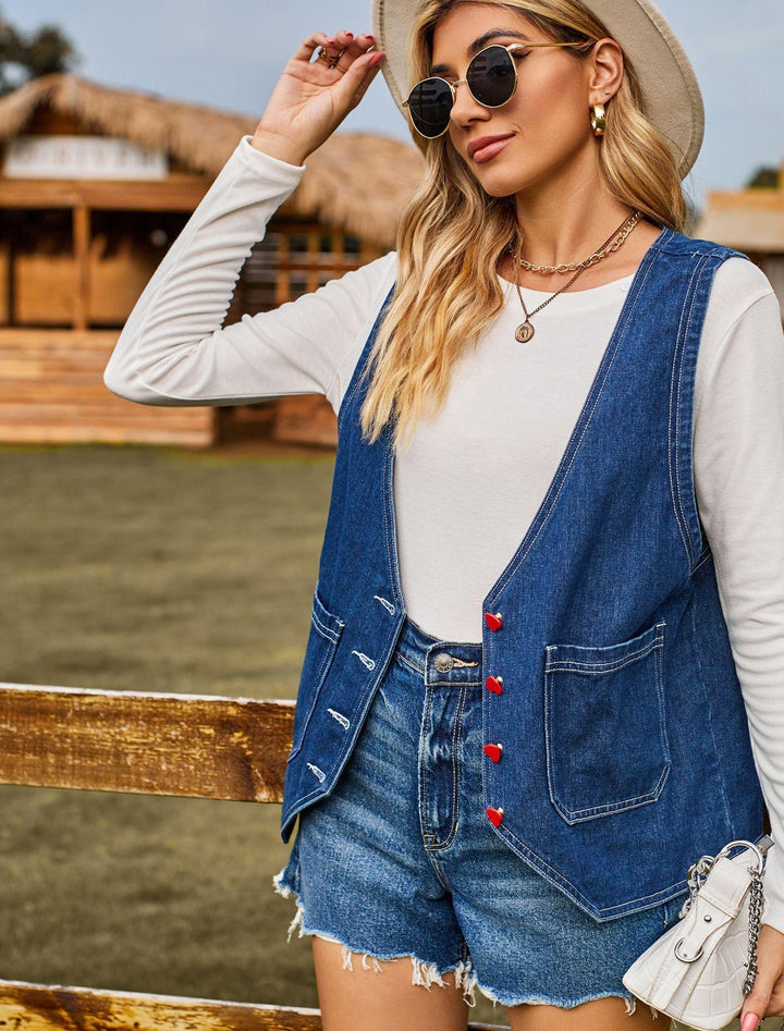 Casual denim vest for women with practical pockets and contrasting button details Lune London