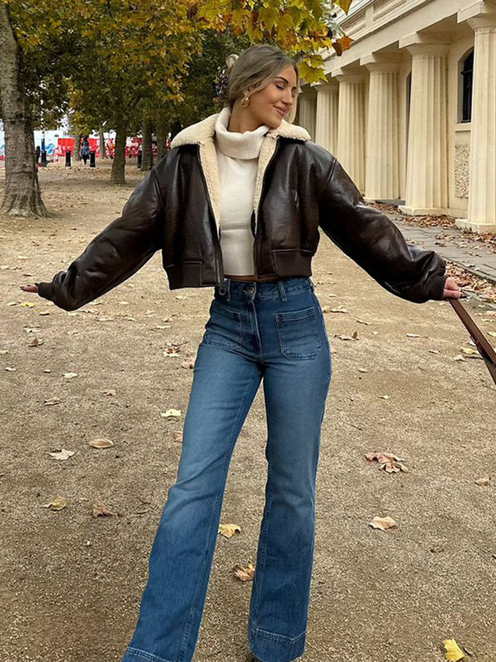 Ladies short cut pilot jacket with teddy lining and oversized sleeves Amarae
