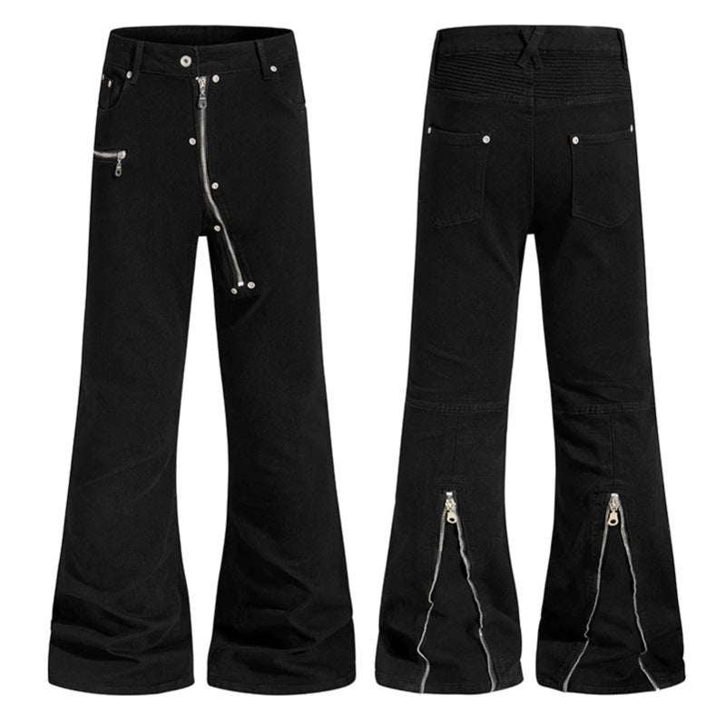 Women’s flared trousers with high waist, asymmetrical front zipper and utility details Amarae