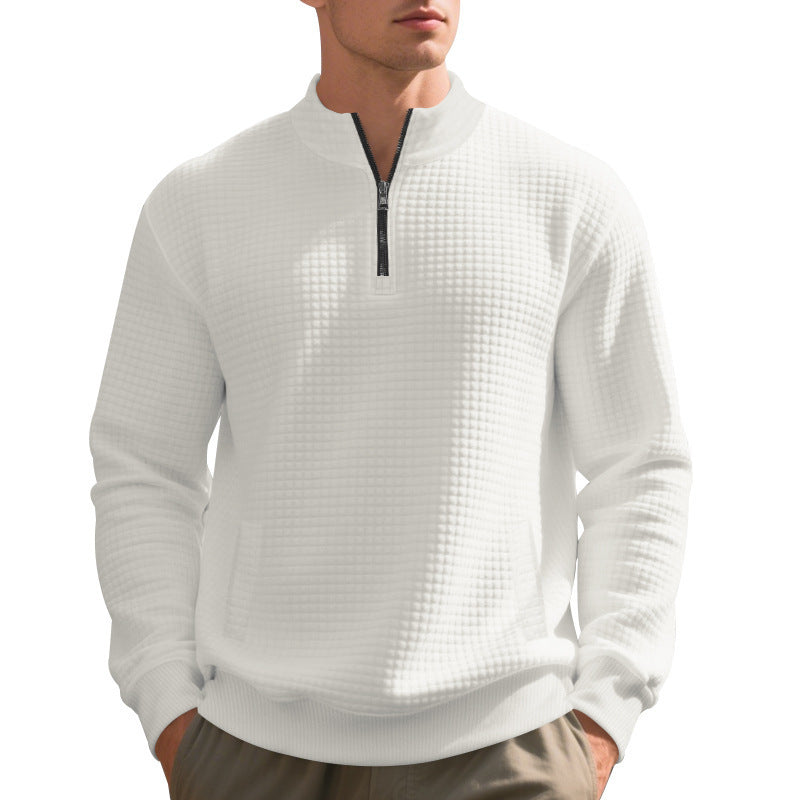 Elegant fleece sweater for men with half-zip closure and textured design Lune London