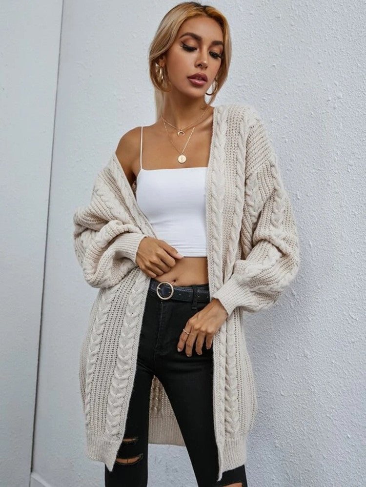 Thick knitted jacket for women with deep V-neckline and relaxed fit Lune London