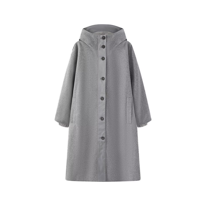 Ladies Oversized Coat with High Stand-up Collar and Continuous Button Placket Amarae
