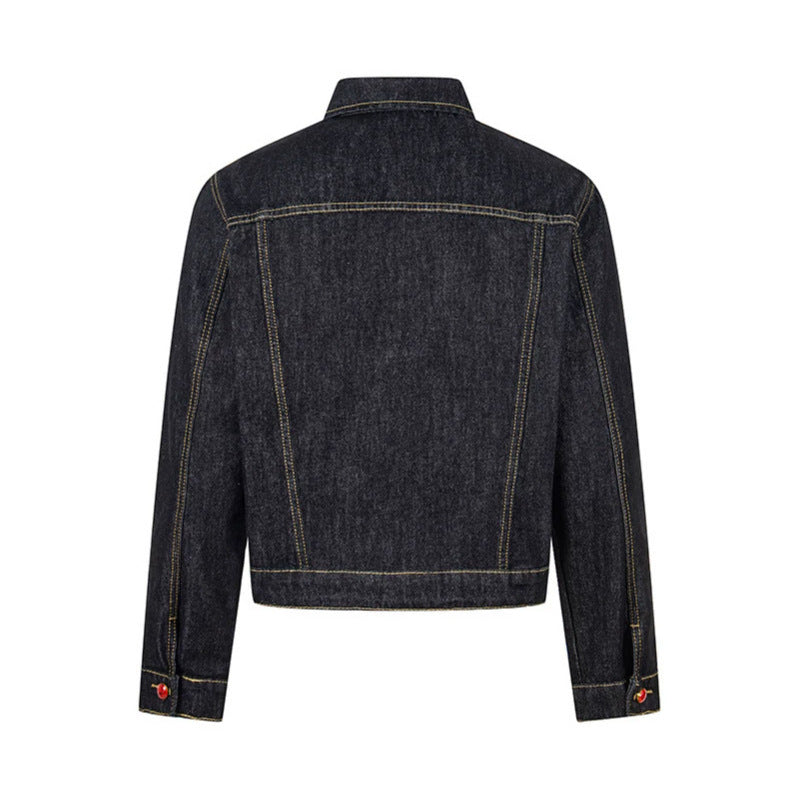 Women short-cut denim jacket in trucker style with decorative buttons Amarae