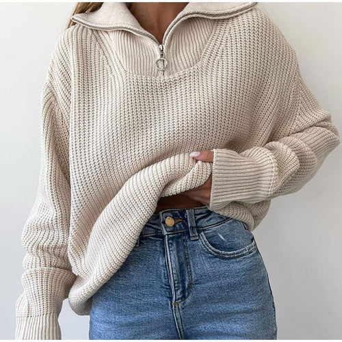 Pull en tricot oversize pour femmes avec col montant et fermeture éclair Chic & Stil