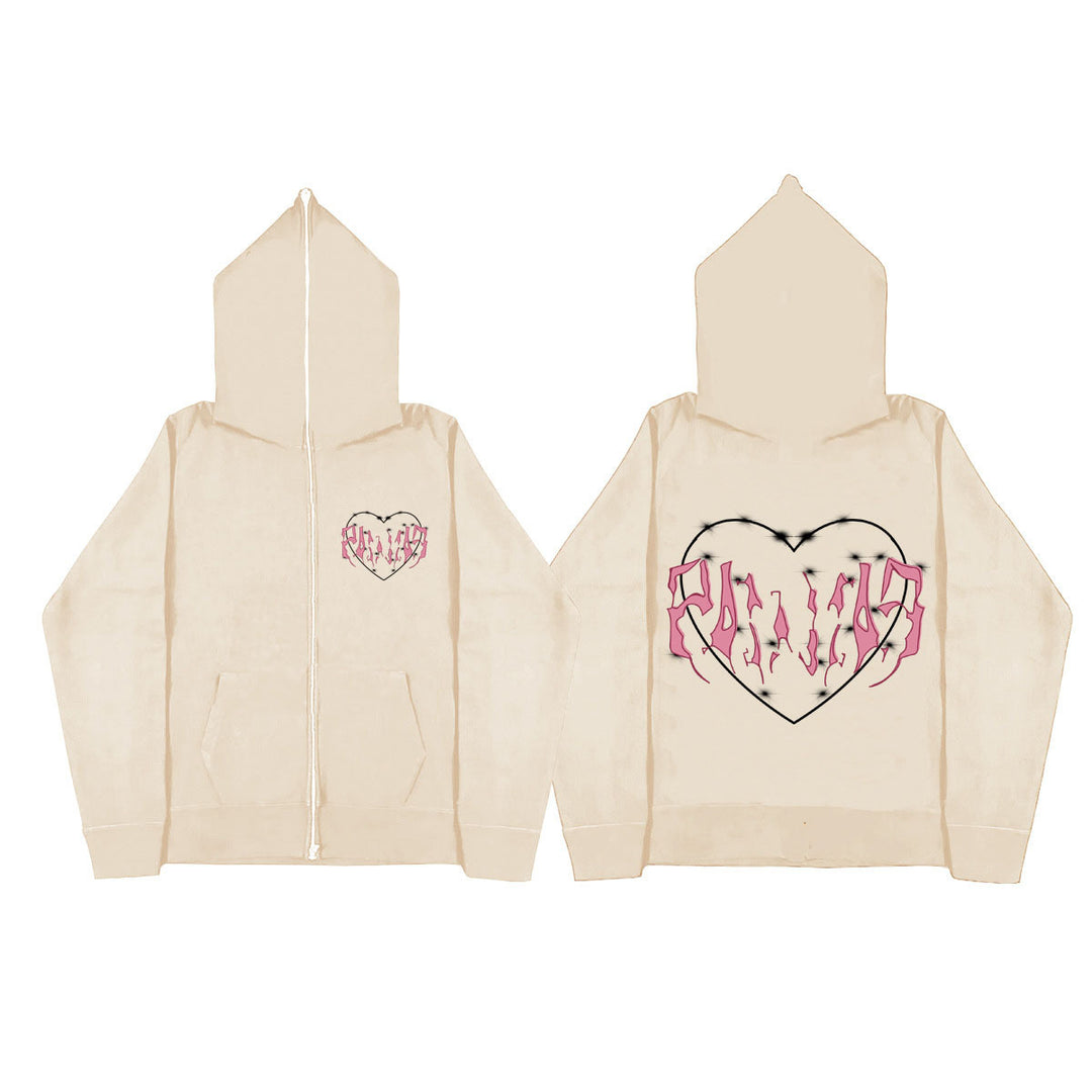 Hooded jacket for women with a unique heart design and full zip Lune London