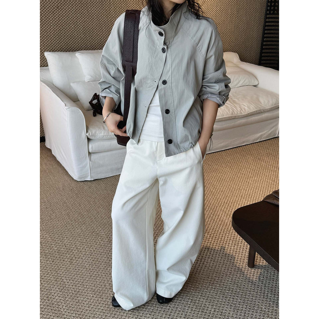 Women's Cropped Transitional Jacket with Stand-up Collar and Drawstring Sleeves Amarae