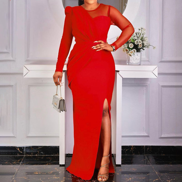 Ladies Elegant Maxi Dress with Crossed V-Neck and Chic Slit and Style