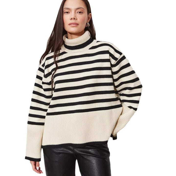 Women's comfortable turtleneck sweater with classic stripes and trendy details Lune London