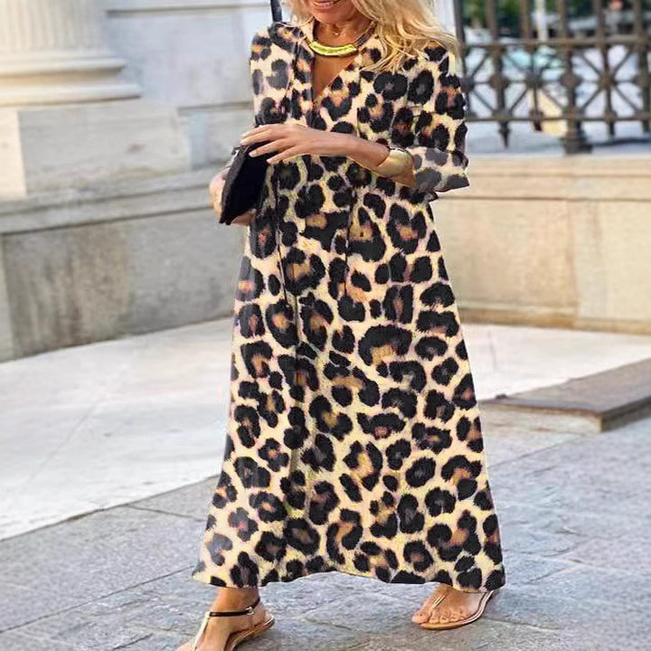 Maxi dress for women with a trendy leopard print and an elegant wrap design Lune London