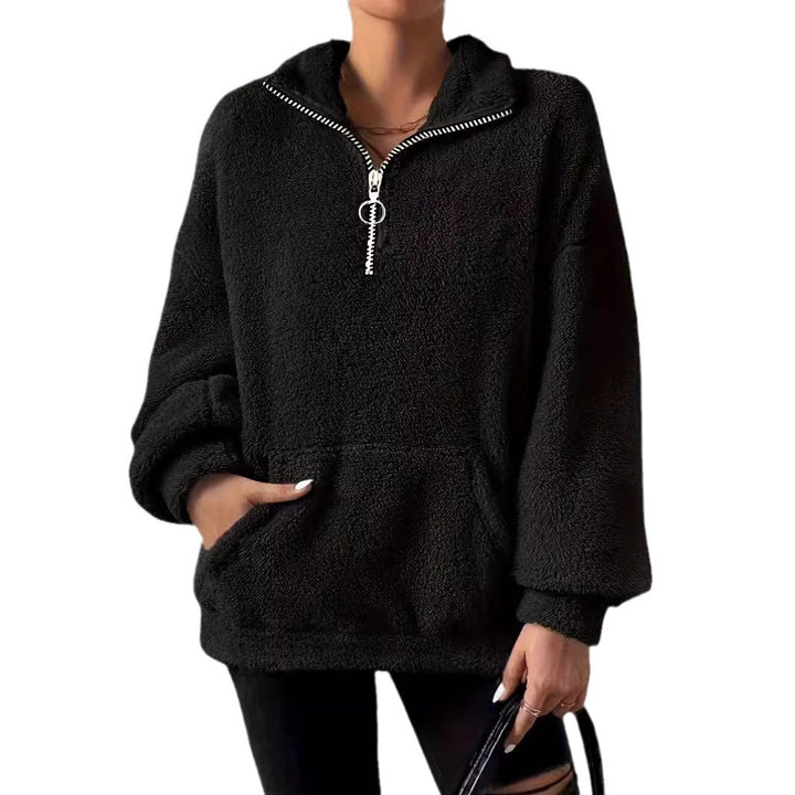 Women's Cozy Fleece Pullover with Half Zipper and Side Pockets Lune London