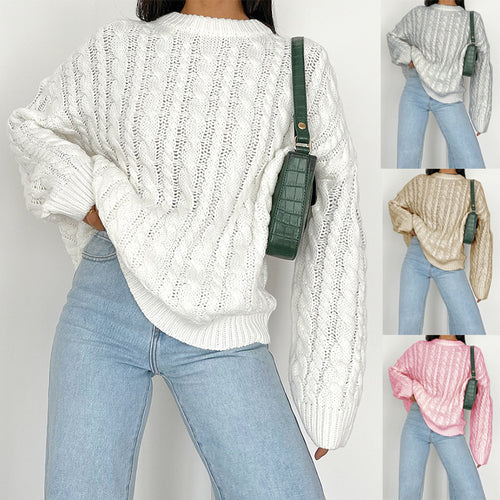Chunky knit sweater for women with a refined twisted pattern in soft material Amarae