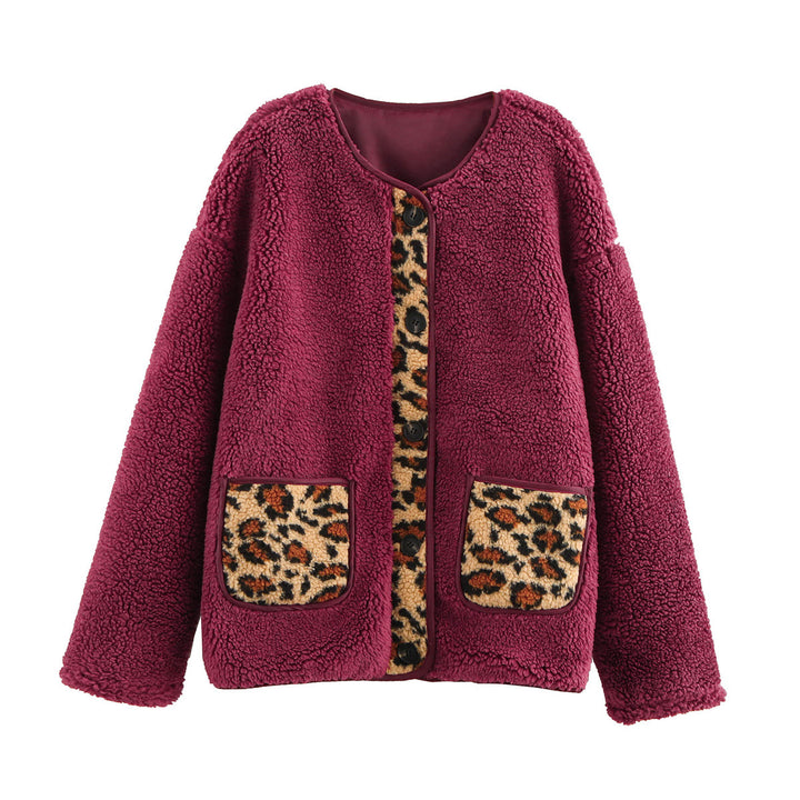 Teddy fleece jacket for women with animal pattern and practical patch pockets Lune London
