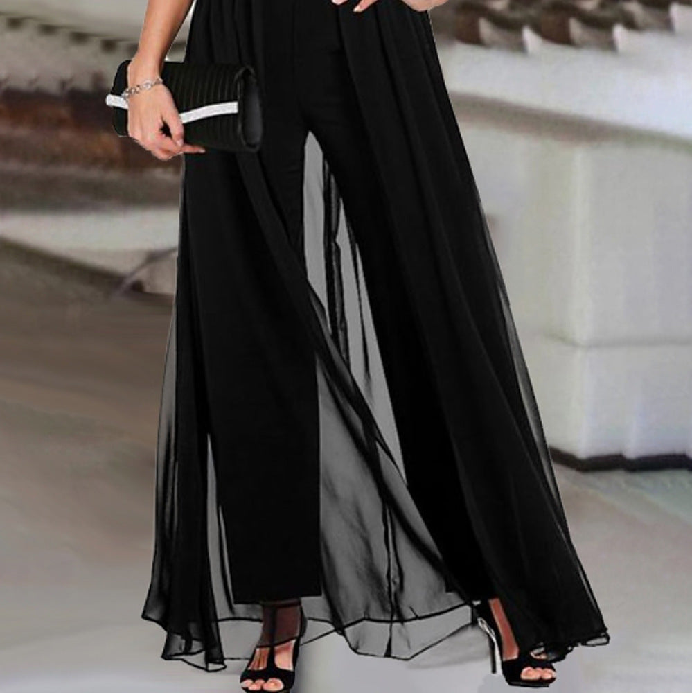 Women Elegant Chiffon Jumpsuit with Chic Sequin Top and Style