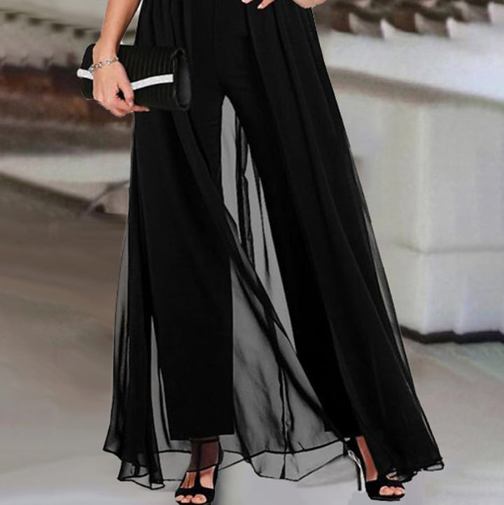 Women Elegant Chiffon Jumpsuit with Chic Sequin Top and Style
